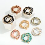 Wholesale set Four Semi Precious Beaded Stretch Bracelet Stone Wood Beads Diamet