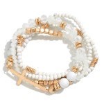 Wholesale set Four Dainty Semi Precious Natural Stone Beaded Stretch Bracelets M