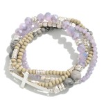 Wholesale set Four Dainty Semi Precious Natural Stone Beaded Stretch Bracelets M