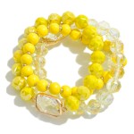 Wholesale set Three Stretch Bracelets Wood Faceted Glass Beads Rhinestone Charm