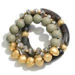 Set of Three Acrylic  Stretch Bracelets Featuring Glass Beads and Metal Beads

 - Approximately 2.5" Daimeter