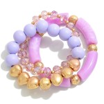 Wholesale set Three Acrylic Stretch Bracelets Glass Beads Metal Beads Daimeter