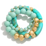 Set of Three Acrylic  Stretch Bracelets Featuring Glass Beads and Metal Beads

 - Approximately 2.5" Daimeter