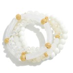 Wholesale set Four Acrylic Tube Glass Beaded Stretch Bracelets Gold Accents Diam