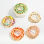 Set of Five Beaded Stretch Bracelets Featuring Frosted Glass Beads and Copper Coated Beads 

- Approximately 2.5" Daimeter