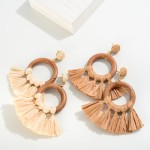 Wholesale raffia Wrapped Wood Drop Earring Tassel Details L