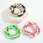 Wholesale set Six Stretch Bracelets Glass Heishi Beads Heart Bead Details D