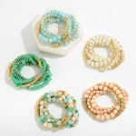 Set of Five Faceted and Chunky Beaded Stretch Bracelets With Gold Bead Accents

- Approximately 2.5" D