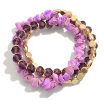 Wholesale set Three Beaded Stretch Bracelets Faceted Stone Beads D