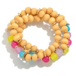 Wholesale set Three Beaded Stretch Bracelets Wood Beads Acetate Bead Accents D