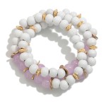 Wholesale set Three Beaded Stretch Bracelets Wood Beads Acetate Bead Accents D