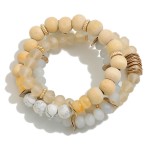 Wholesale set Three Beaded Stretch Bracelets Wood Stone Beads Metal Disk Accents