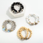 Set of Two Wood Beaded Stretch Bracelets Featuring Natural Stone Bead Accents

- Approximately 2.5" D