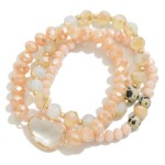 Set of Three Semi-Precious  Faceted Beaded Stretch Bracelets Featuring Glass Station 

- Approximately 2.5" D