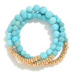 Wholesale set Three Semi Precious Stone Beaded Stretch Bracelet Set D