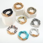Wholesale set Three Semi Precious Stone Beaded Stretch Bracelet Set D