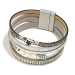 Wholesale faux Leather Multi strand Magnetic Bracelet Star Pearl Accents Magneti