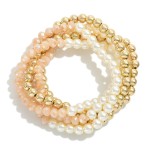 Wholesale set Five Beaded Stretch Bracelets Pearl Accents D