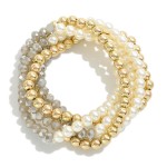 Wholesale set Five Beaded Stretch Bracelets Pearl Accents D