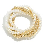 Wholesale set Five Beaded Stretch Bracelets Pearl Accents D