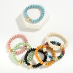 Wholesale dimpled Wood Beaded Stretch Bracelet D