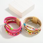 Wholesale multi Strand Leather Bracelet Circular Rhinestone Accent L Magnetic Cl