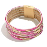 Multi-Strand Leather Bracelet With Rhinestone Details

- Approximately 7.5" L
- Magnetic Closure 