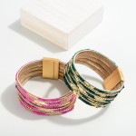 Wholesale multi Strand Leather Bracelet Rhinestone Details L Magnetic Closure