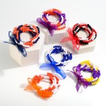 Wholesale set Six Dainty Beaded Stretch Bracelets Bow Detail D