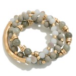 Wholesale set Three Stone Beaded Stretch Bracelet Hammered Tube Bead Detail D