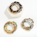 Wholesale set Three Stone Beaded Stretch Bracelet Hammered Tube Bead Detail D