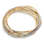 Wholesale set Five Linked Rhinestone Stretch Bracelets D