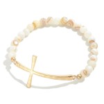 Wholesale semi Precious Stone Beaded Stretch Bracelet Cross D