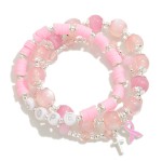 Wholesale set Three Pink Ribbon Bracelets Semi Precious Heishi Beads Diameter
