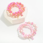 Wholesale set Three Pink Ribbon Bracelets Semi Precious Heishi Beads Diameter