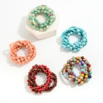 Wholesale set Five Natural Stone Beaded Stretch Bracelet Set D