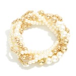 Wholesale set Five Metal Beaded Stretch Bracelet Pearlescent Accents D