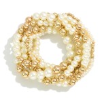 Wholesale set Seven Tapered Pearl Beaded Stretch Bracelets D