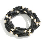 Wholesale set Five Opaque Disc Beaded Stretch Bracelets Pearl Accents D