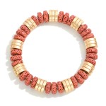 Lava And Gold Tone Beaded Stretch Bracelet

- Approximately 3" Diameter