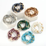 Wholesale set Four Faceted Wood Beaded Stretch Bracelets Rhinestone Post D