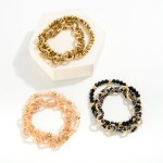 Wholesale set Two Beaded Stretch Bracelets Twisted Metal Detail D