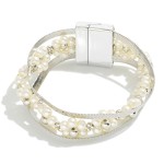 Pearl Flower and Herringbone Chain Link Magnetic Bracelet

- Approximately 7.5" L