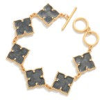 Wholesale linked Marbled Resin Enamel Clover Bracelet T Bar Closure L