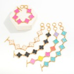 Wholesale linked Marbled Resin Enamel Clover Bracelet T Bar Closure L