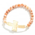 Wholesale semi Precious Stone Beaded Stretch Bracelet Cross D
