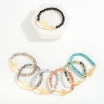 Wholesale semi Precious Stone Beaded Stretch Bracelet Cross D