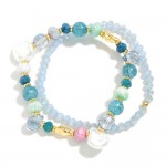 Set Of Two Beaded Bracelets Featuring Stone, Glass Crystal, & Faceted Beads With Pearl Station

- Approximately 3.5" D 