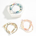 Wholesale set Two Beaded Bracelets Stone Glass Crystal Faceted Beads Pearl Stati