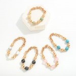 Wholesale chain Link Stone Beaded Stretch Bracelet D